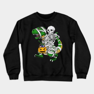 Skeleton Riding Mummy T Rex Halloween Boys Girls Kids Crewneck Sweatshirt